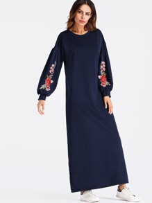 Balloon Sleeve Embroidered Applique Dress