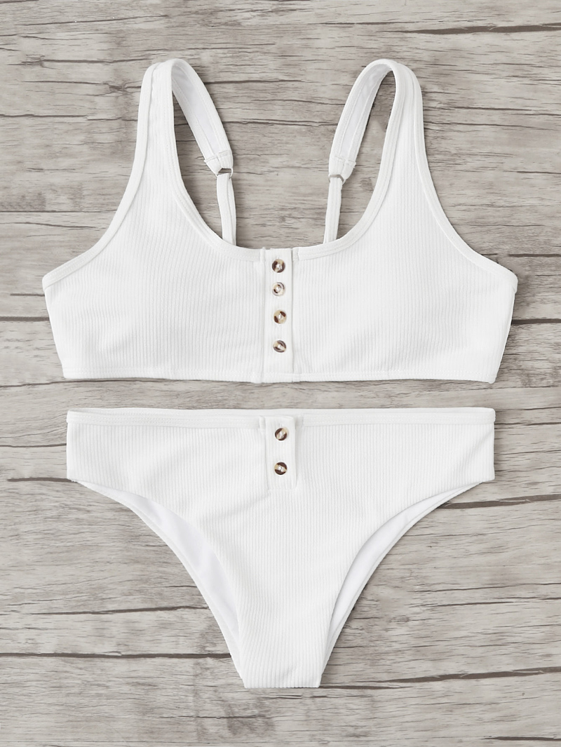 

Button Front Bikini Set, White