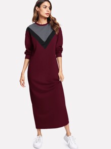 Contrast Chevron Panel Marled Sweatshirt Dress