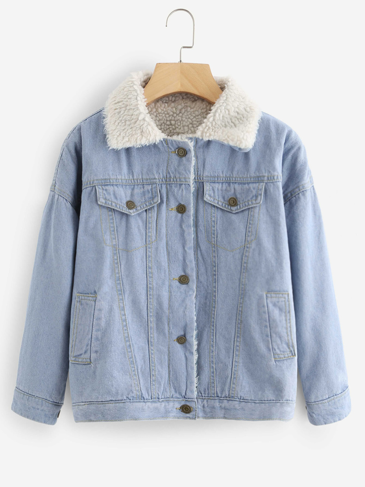 Faux Shearling Lined Denim Jacket
