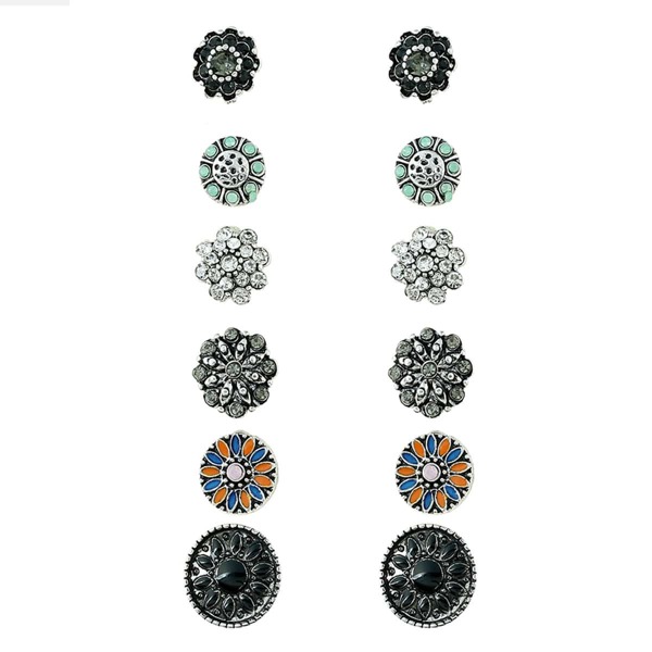 

Multi Flower Shaped Stud Earring Set 6pairs