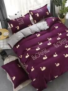 1.5m 4Pcs Swan Print Duvet Cover Set - View 1