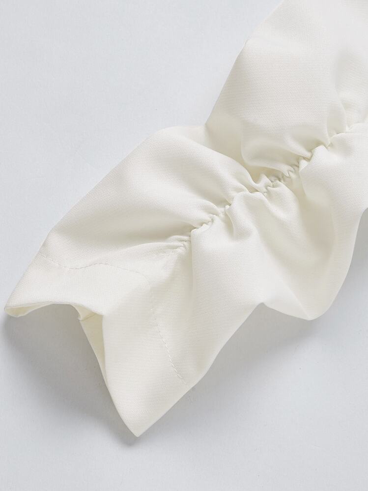 Shirred Sleeve Pointed Hem Crop Blazer - White - View 5