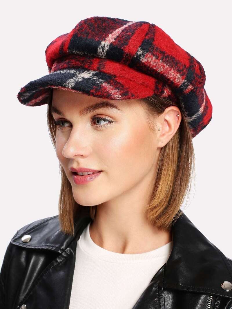 wool blend plaid newsboy hat | romwe