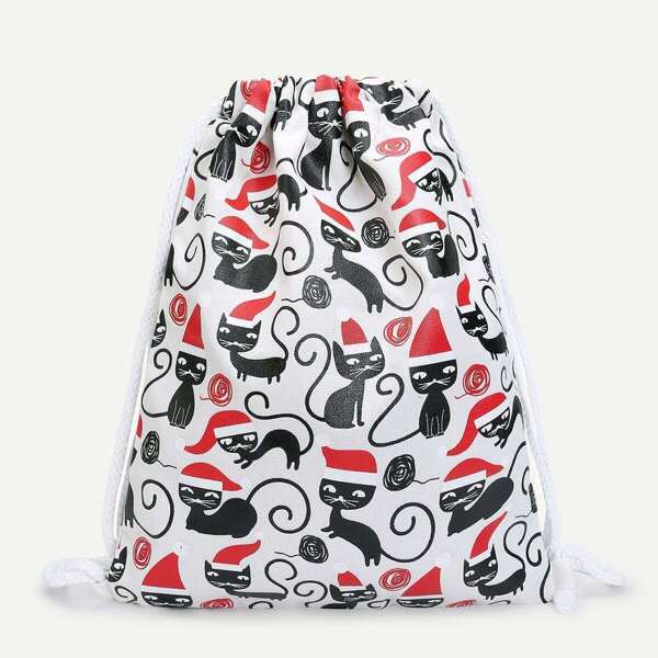 

Christmas Cat Print Backpacks Bag, Multicolor