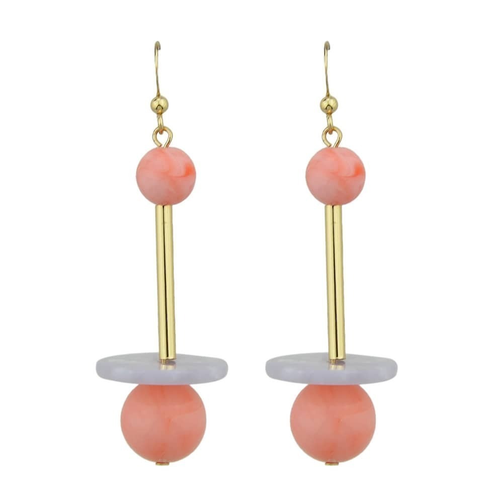 

Pink Beads And Long Metal Dangle Earrings For Women