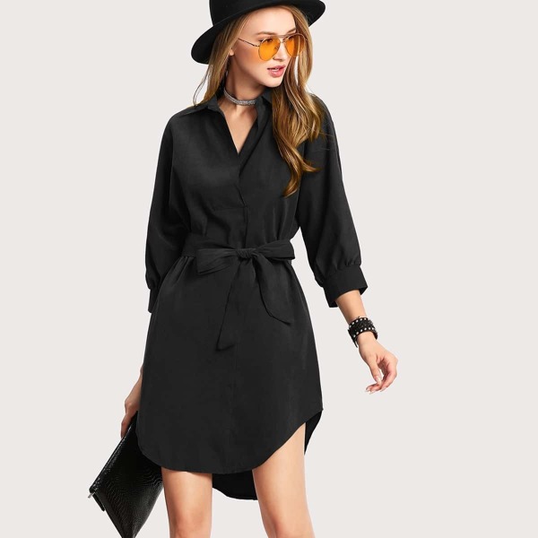 

High Low Curved Hem Shirt Dress