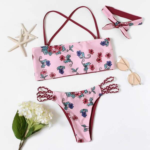 

Braided Detail Reversible Bikini Set With Choker