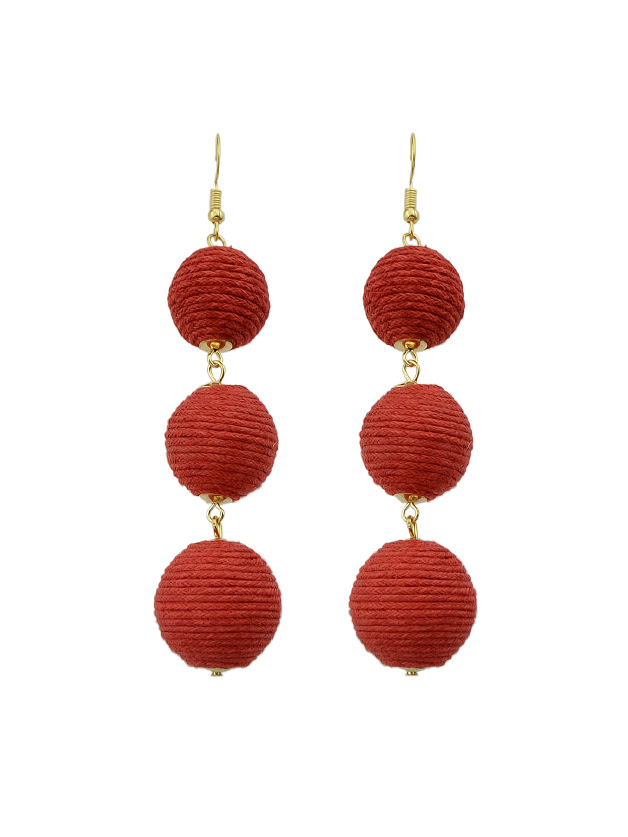 

Red Long Chain Ball Pattern Dangle Earrings