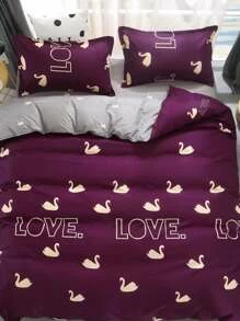1.5m 4Pcs Swan Print Duvet Cover Set - View 2