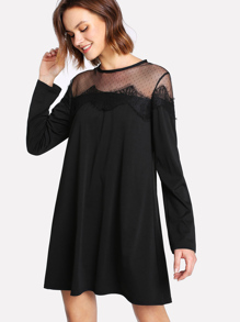 Mesh Insert Lace Trim Dress