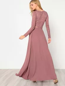 SHEIN Crop Lace Top & Knot Skirt Co-ord - Dusty Pink - View 2