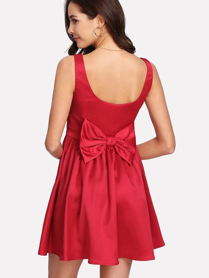 Our Bow Embellished Back Fit & Flare Dress is such a vibe - ROMWE