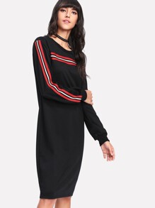 Stripe Tape Detail Sweatshirt Dress