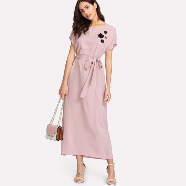 

Flower Applique Dolman Sleeve Dress