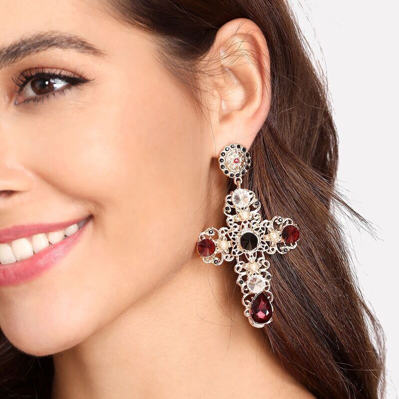 

Hollow Cross Design Drop Earrings 1pair, Multicolor