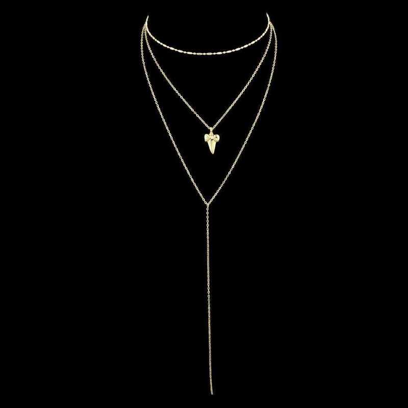 

Gold Multi Layers Chain With Geometric Leaf Shape Charm Necklace