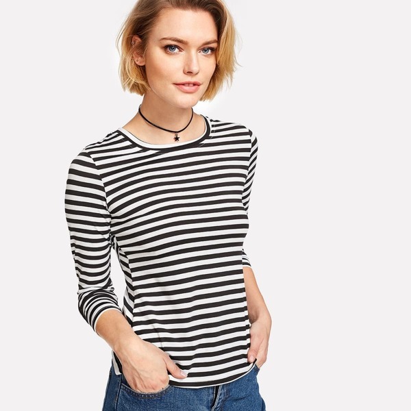 

Striped Knit Tee, Black and white