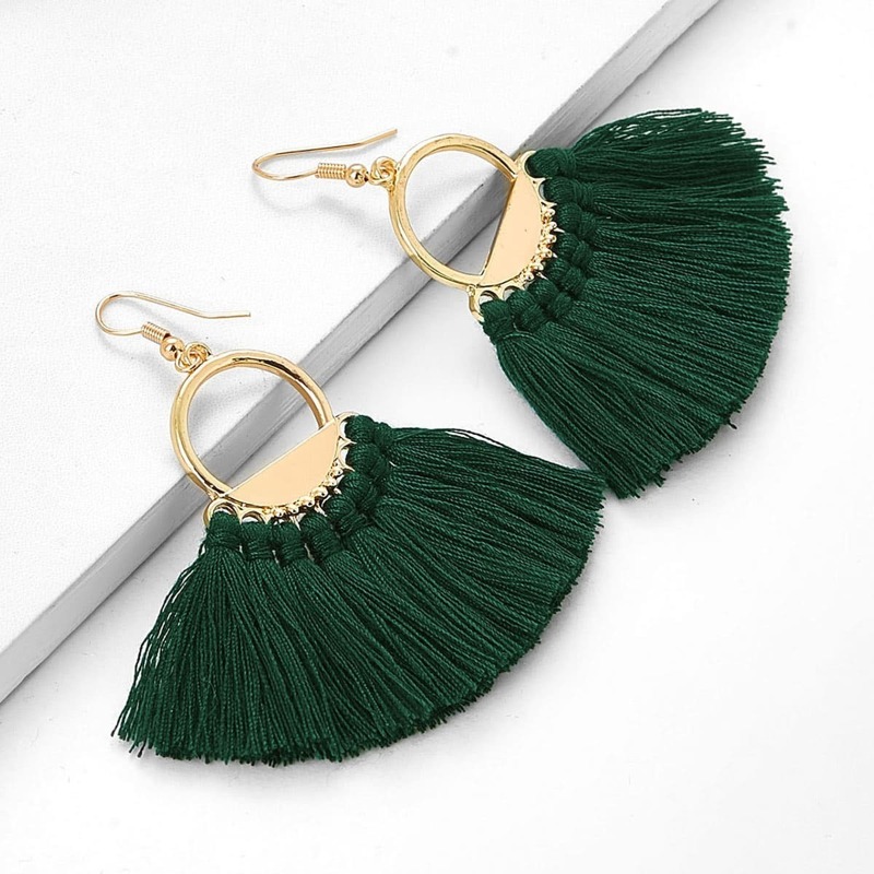 

Fan Shaped Tassel Earrings 1pair, Green