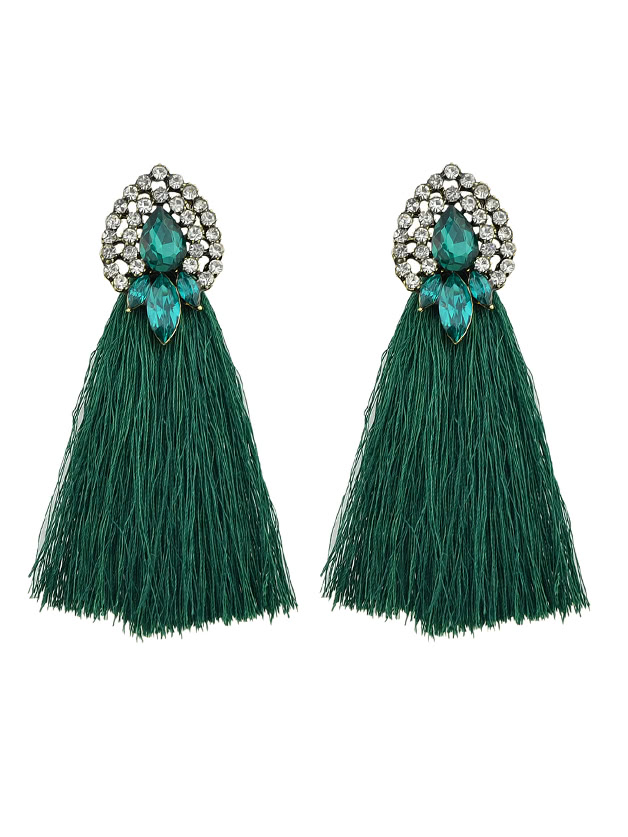 

Green Bohemian Style Colorful Water Drop Crystal Tassel Long Dangle Earring