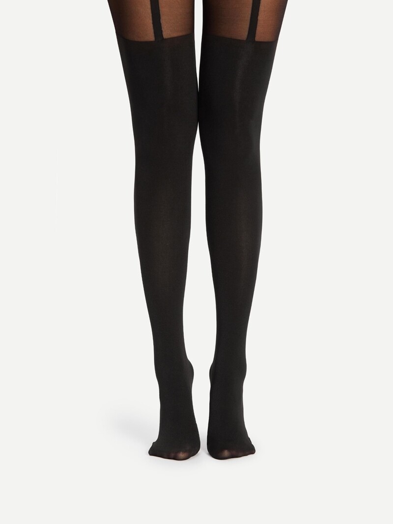

Mesh Panel Tights, Black