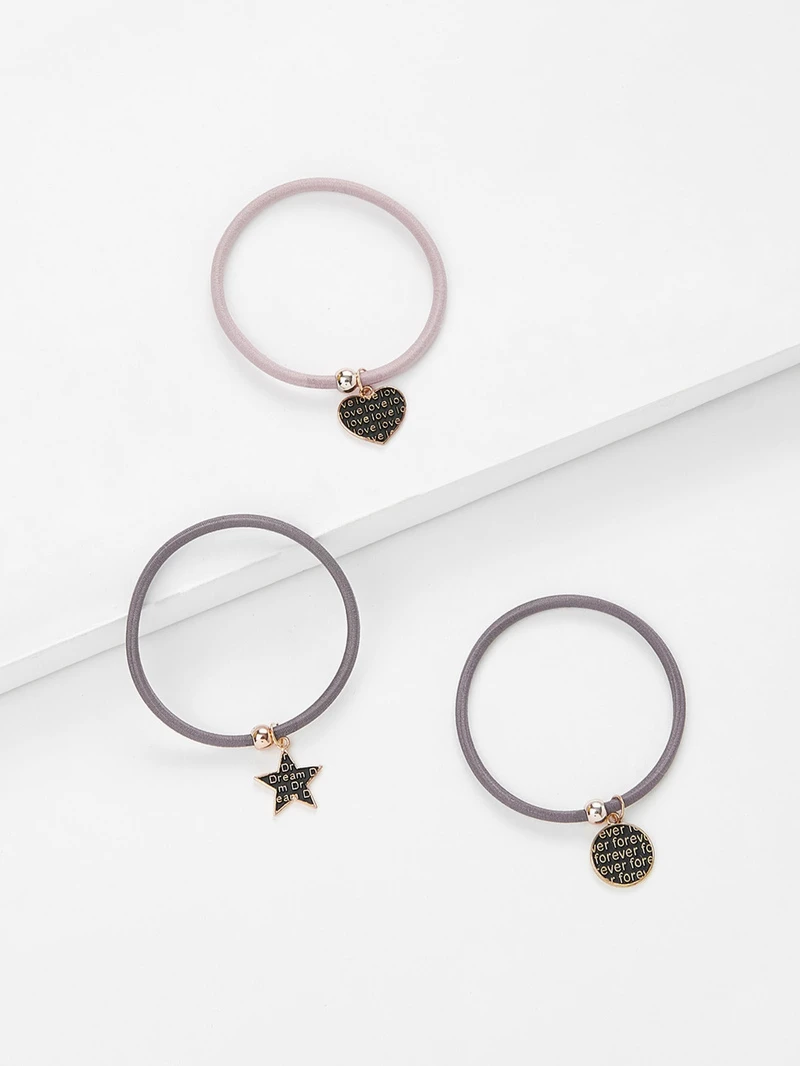 Heart Shaped Charm Hair Tie 3pcs Romwe