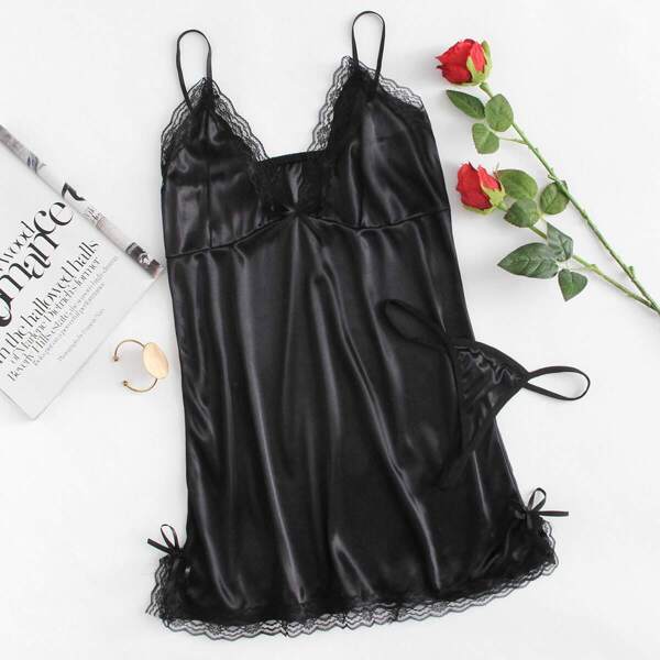 

Lace Trim Satin Slips Set