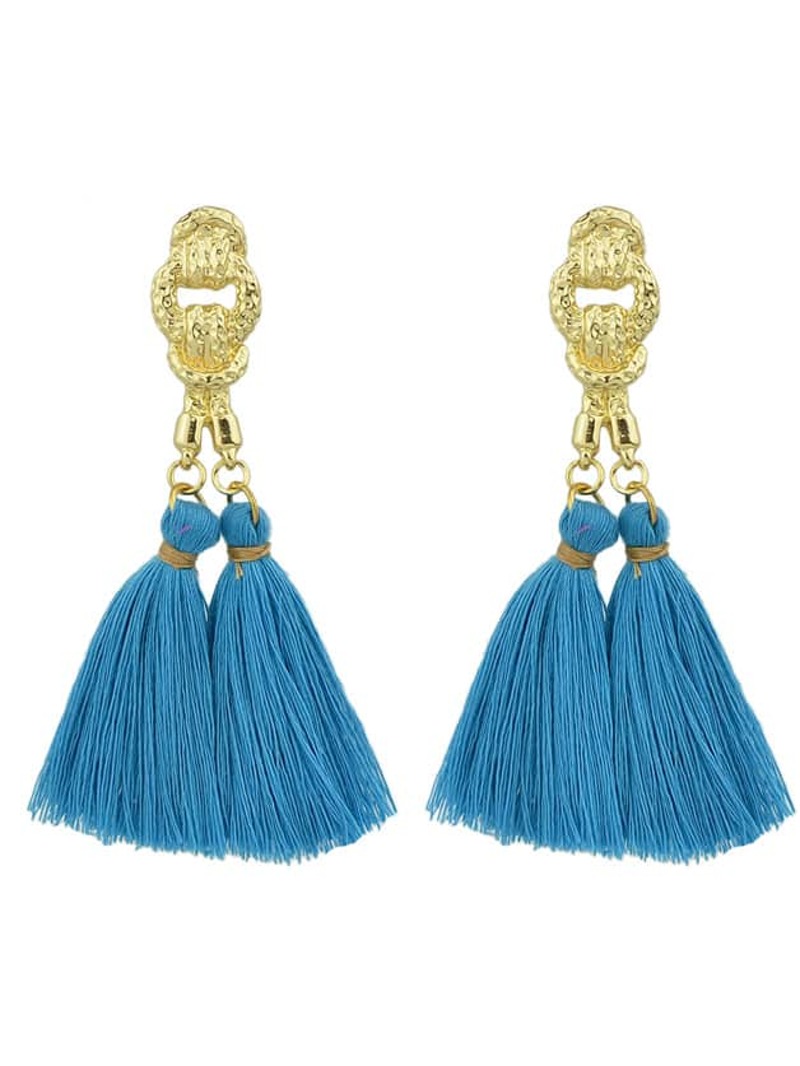 

Blue Colorful Handmade Tassel Boho Earrings For Women