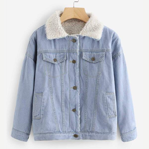 

Faux Shearling Lined Denim Jacket, Blue