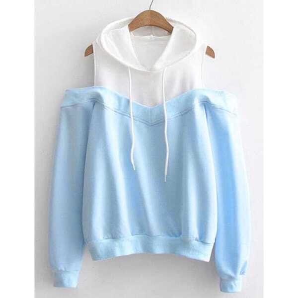 

Contrast Panel Open Shoulder Hoodie, Blue