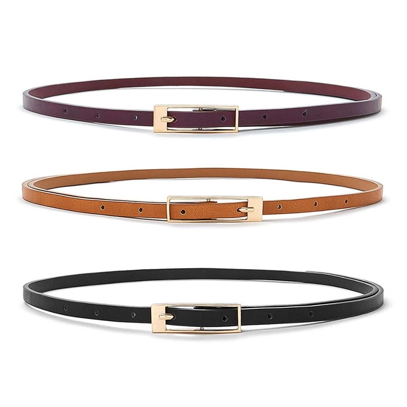 

Square Buckle Skinny Belt 3pcs, Multicolor