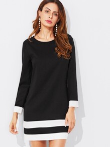 Striped Cuff And Hem Dress