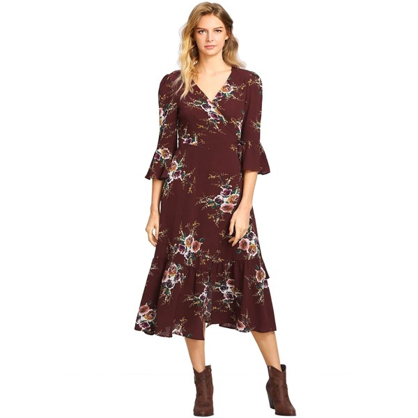 

Flower Print Surplice Wrap Dress, Multicolor