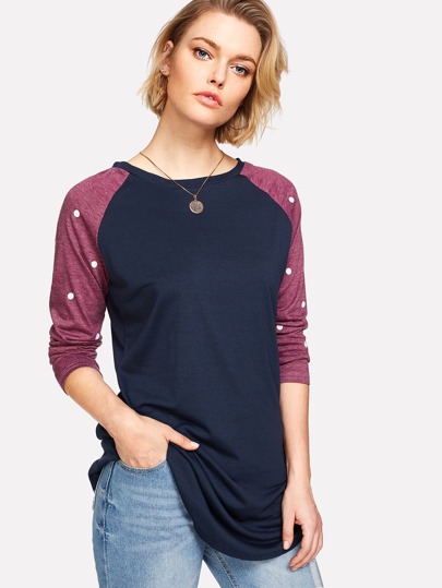 Contrast Raglan Sleeve Curved Hem Tee
