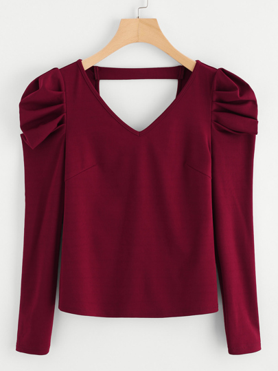 Puffed Sleeve V Back Fitted T-shirt