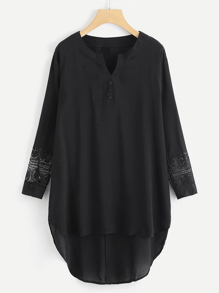 Hollow Lace Panel Dip Hem Dress