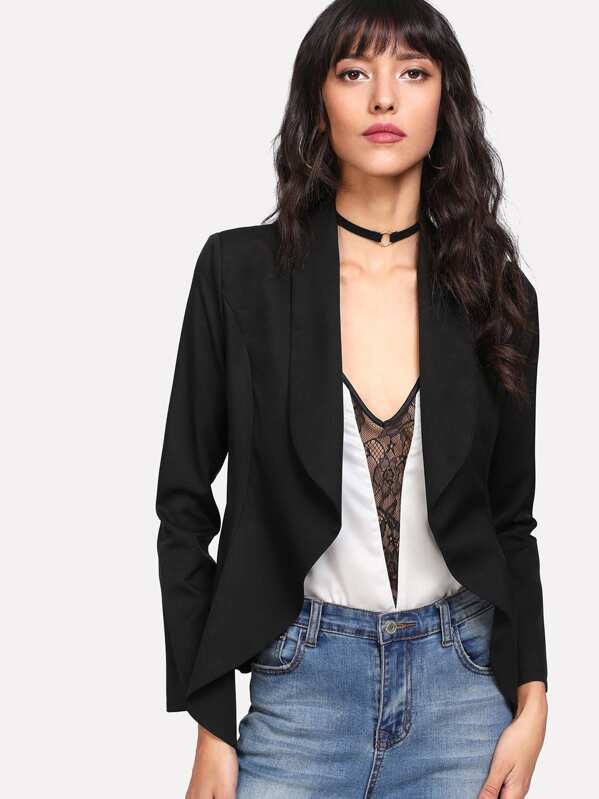 

Shawl Collar Open Front Blazer, Black, Camila