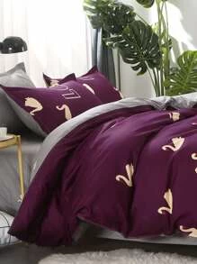 1.5m 4Pcs Swan Print Duvet Cover Set - View 3