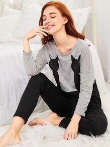 Two Tone Long Pajama Set - マルチカラー - チェックする 3