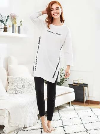 Pijama de camiseta con texto impreso y pantalón largo