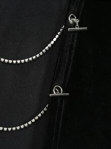 Velvet Chain Detail Backless Crop Tee - Black - View 5