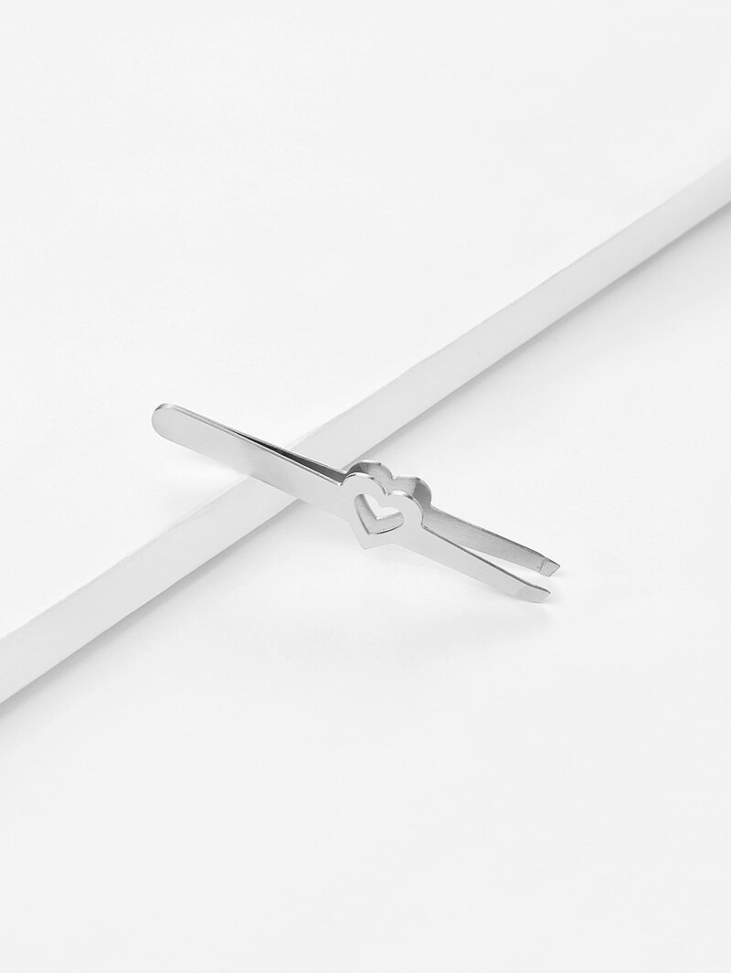 

Hollow Heart Design Metal Tweezer, Silver