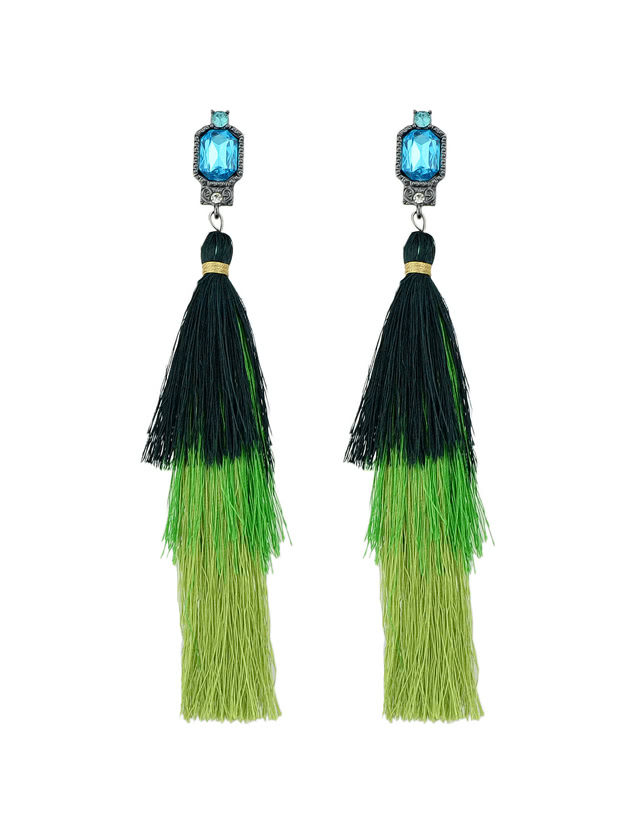 

Green Ethnic Style Long Tassel Big Boho Earrings