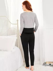 Two Tone Long Pajama Set - マルチカラー - チェックする 4