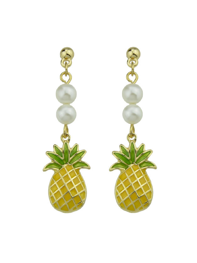

Enamel Pineapple Pattern Dangle Earrings For Women, Yellow