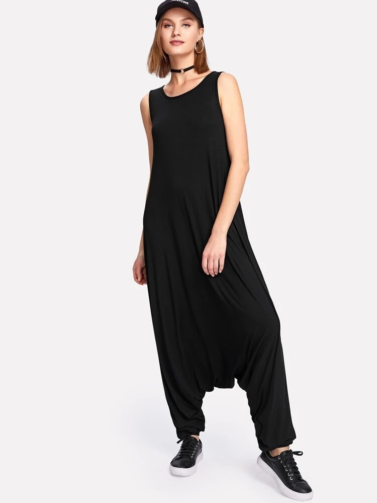 shein drop crotch jersey jumpsuit