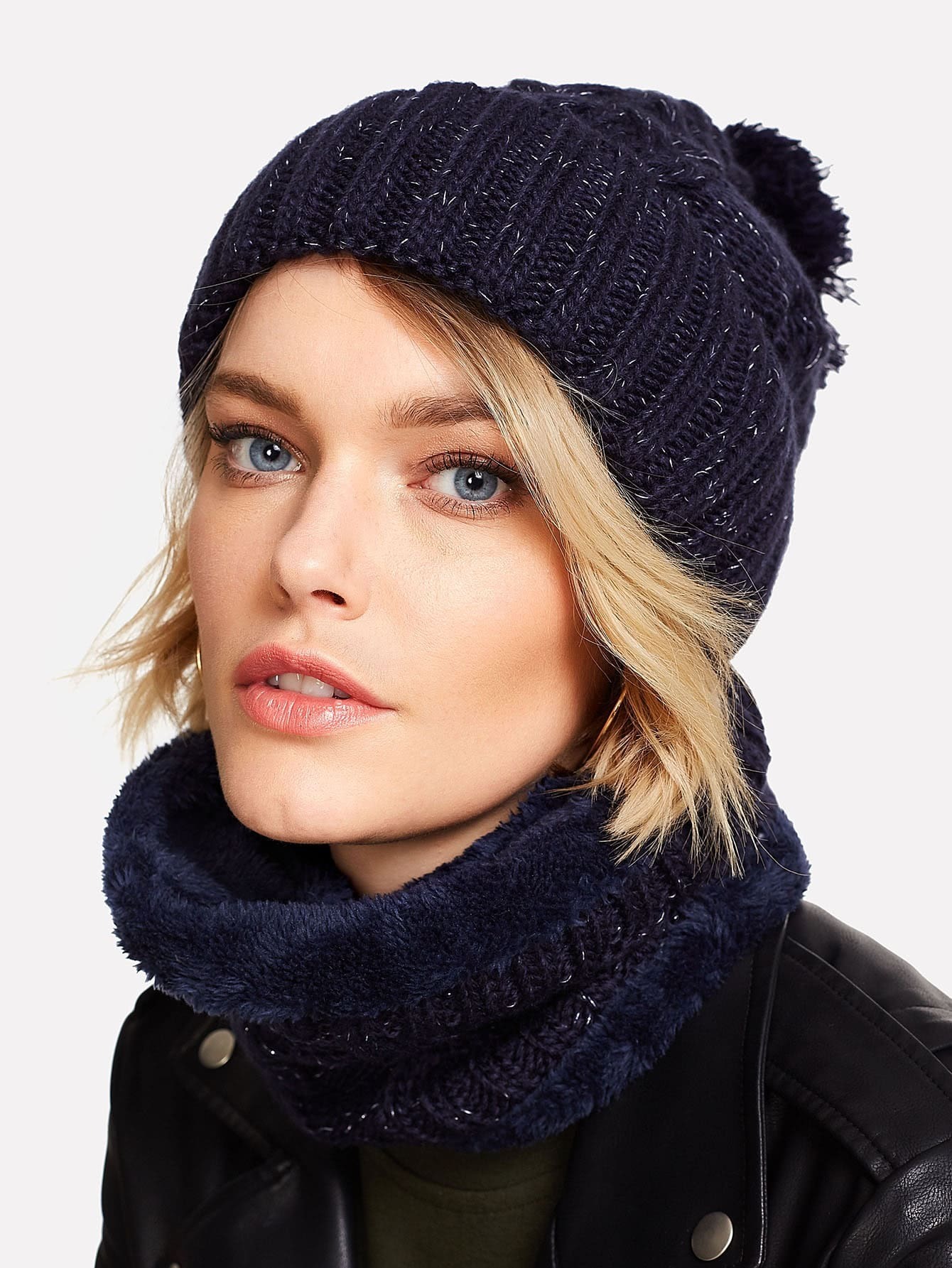 knit bobble hat with infinity scarf