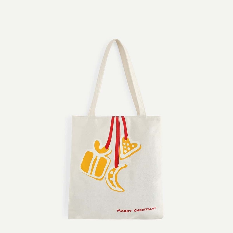 

Christmas Heart & Moon Print Tote Bags, White