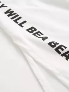 Slogan Graphic Slit Side Long Pajama Set - Black and White - View 3
