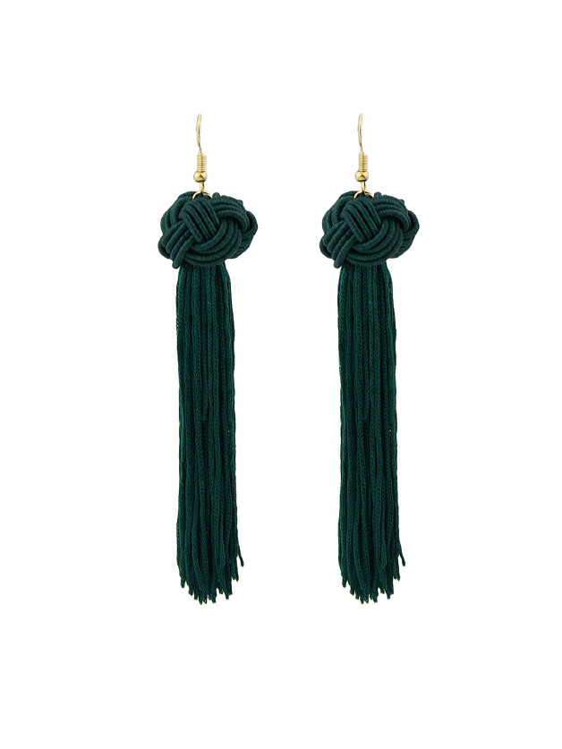 

Green Long Rope Tassel Drop Earrings Bohemian